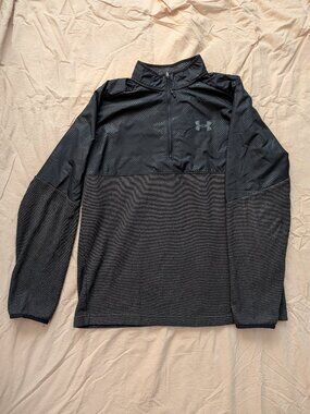 Under Armour ColdGear Men's Large Quarter Zip Pullover Gray Black Loose Fit